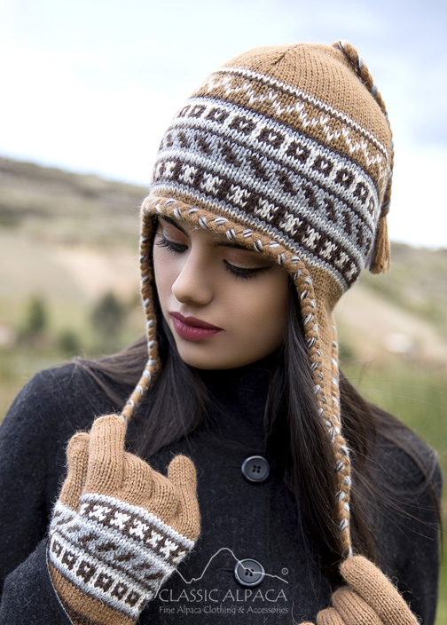 Peruvian Alpaca Hat with Ear - Flaps Fleece Lining Peruvian Alpaca Hat with Ear - Flaps Fleece Lining