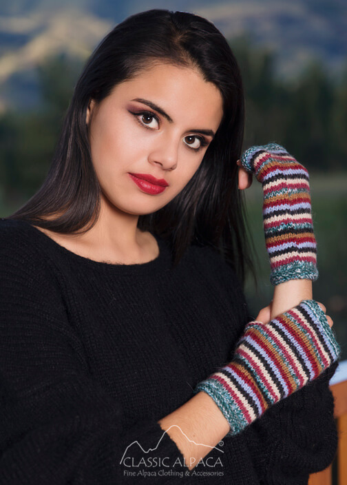 Junior Striped Alpaca Fingerless Gloves Junior Striped Alpaca Fingerless Gloves