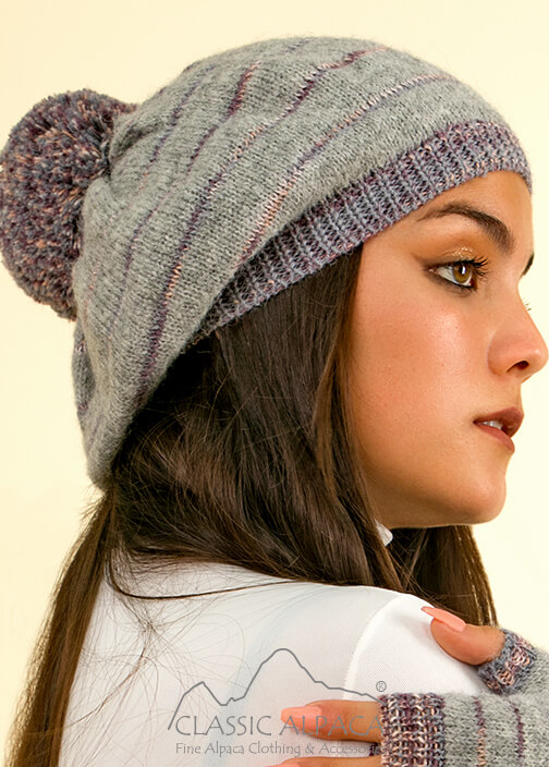 Brushed Striped Beret Alpaca Hat