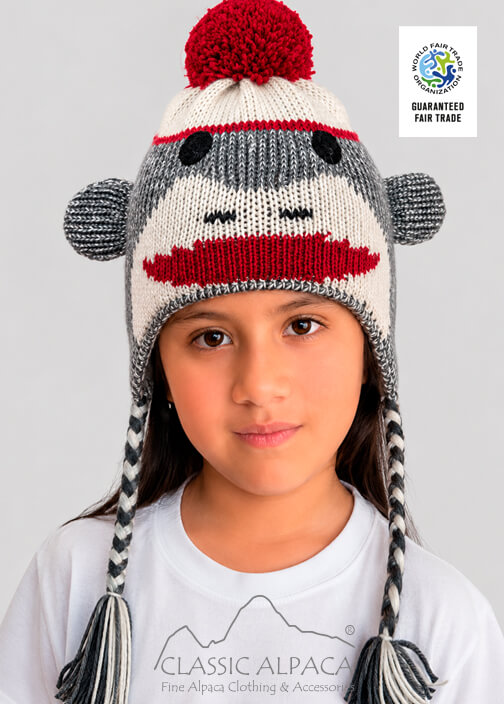 Alpaca Kids - Sock Monkey Alpaca Hat with Ear Flaps
