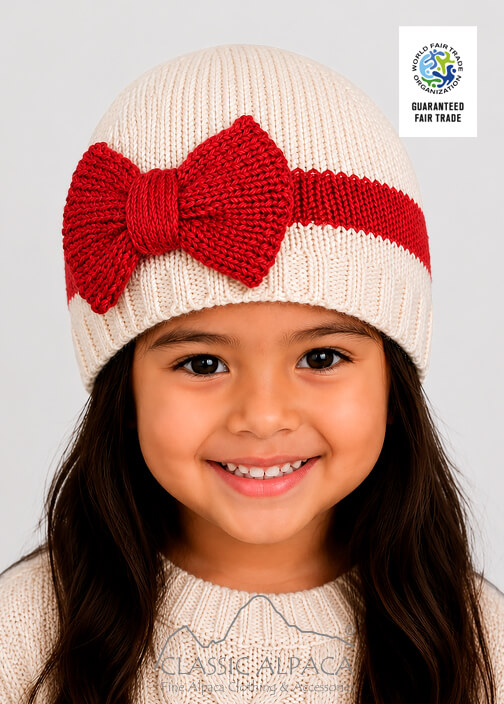 Knitted Alpaca Hat with Classic Bow