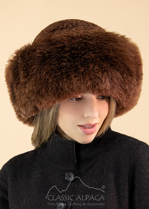 Women’s Brown Baby Alpaca Fur Mongolian Hat – Satin Lined Russian Style Winter Hat – Handmade Fair Trade Alpaca Fur Cap