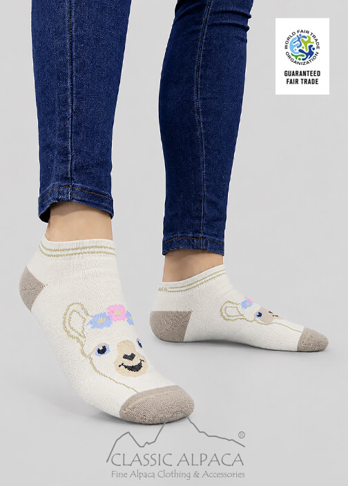 Premium Alpaca Ankle Face Socks wholesale – full terry alpaca ankle socks with fun design.