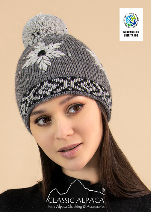Helena Alpaca Embroidered Hat - Fleece Lining