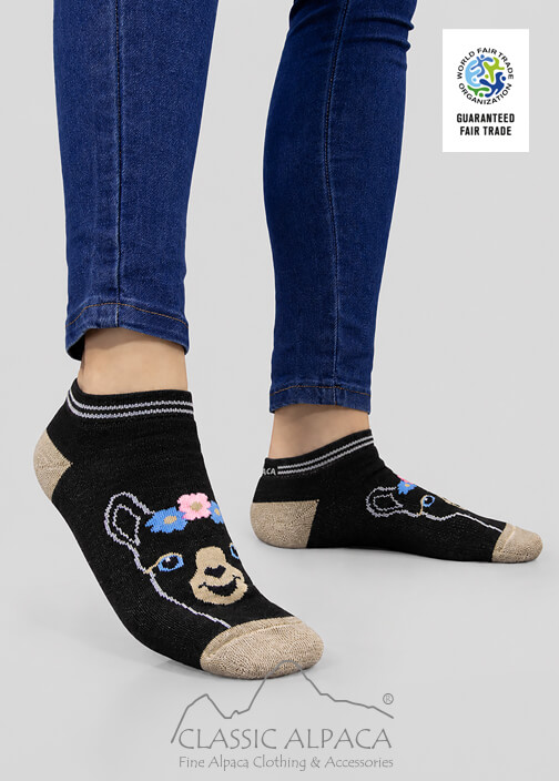 Premium Alpaca Ankle Face Socks wholesale – full terry alpaca ankle socks with fun design.