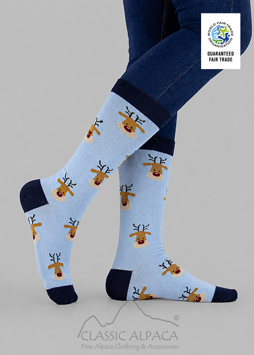 Premium Alpaca Reindeer Holiday Crew Socks