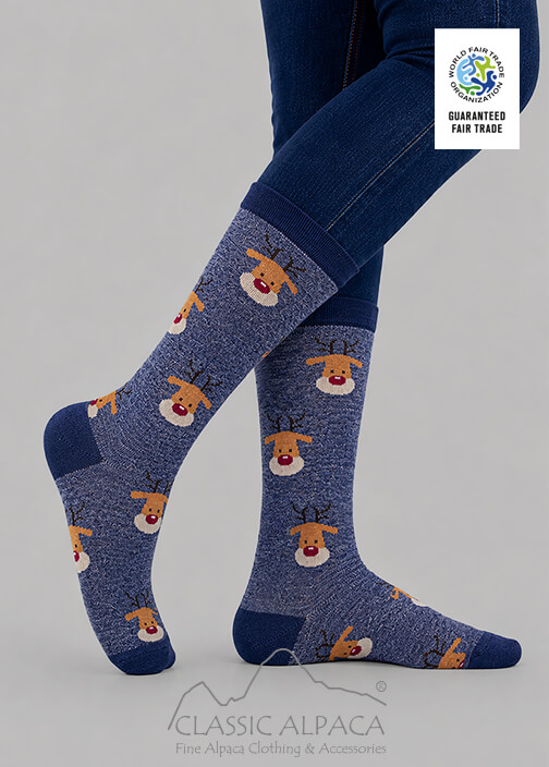 Premium Alpaca Reindeer Holiday Crew Socks