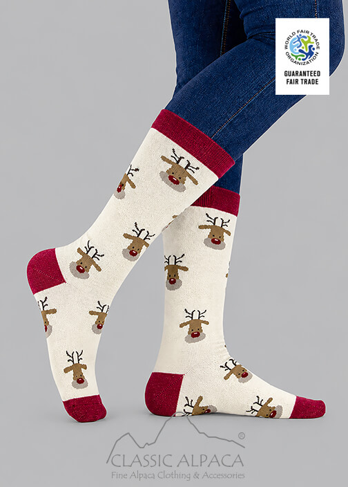 Premium Alpaca Reindeer Holiday Crew Socks
