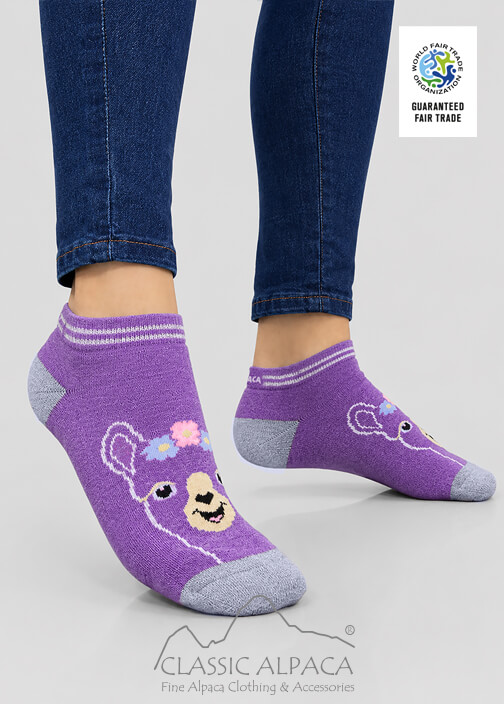 Premium Alpaca Ankle Face Socks wholesale – full terry alpaca ankle socks with fun design.