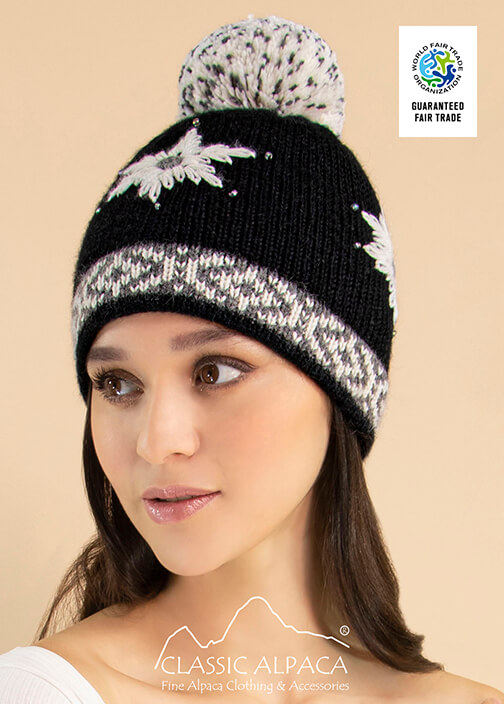 Helena Alpaca Embroidered Hat - Fleece Lining