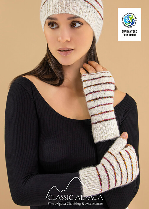 Brushed Striped Alpaca Fingerless Gloves