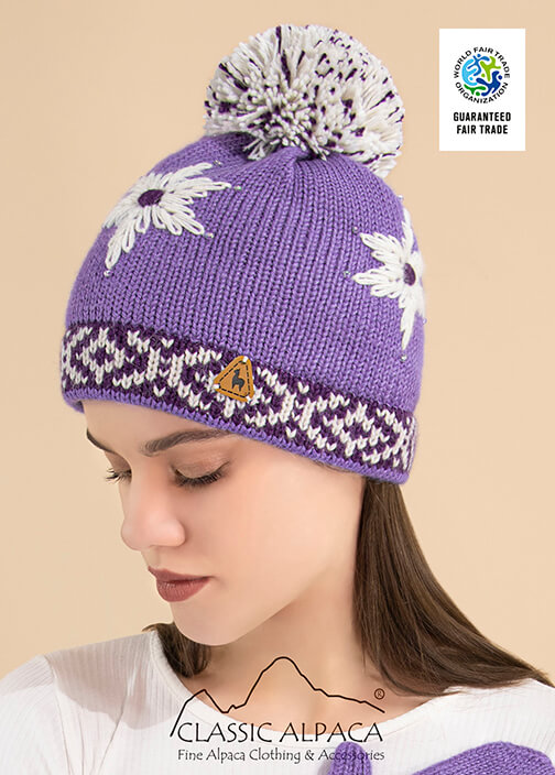 Helena Alpaca Embroidered Hat - Fleece Lining