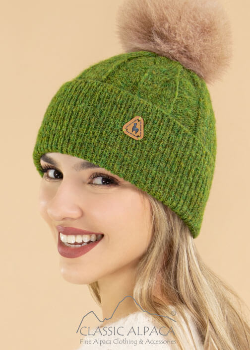 Alpaca Fur Pom Pom Cable Hat
