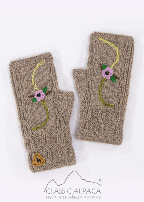 Embroidered Alpaca Fingerless Gloves
