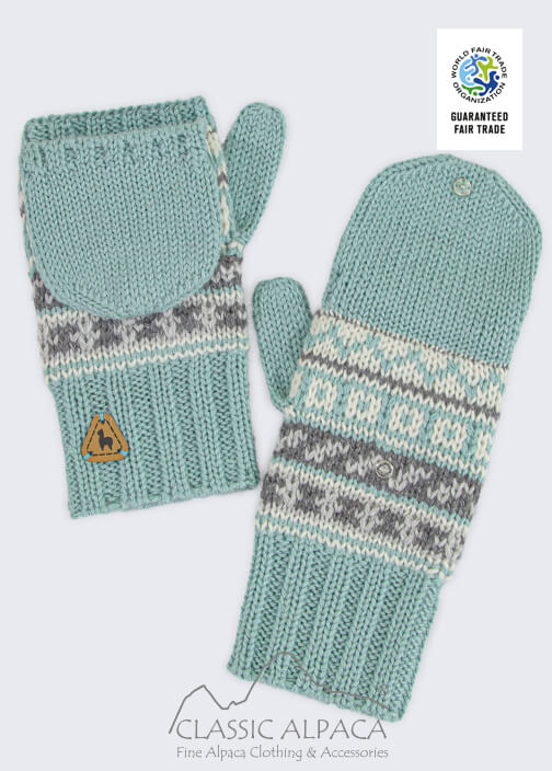 Peruvian Alpaca Glittens with brooch - Fleece Lining