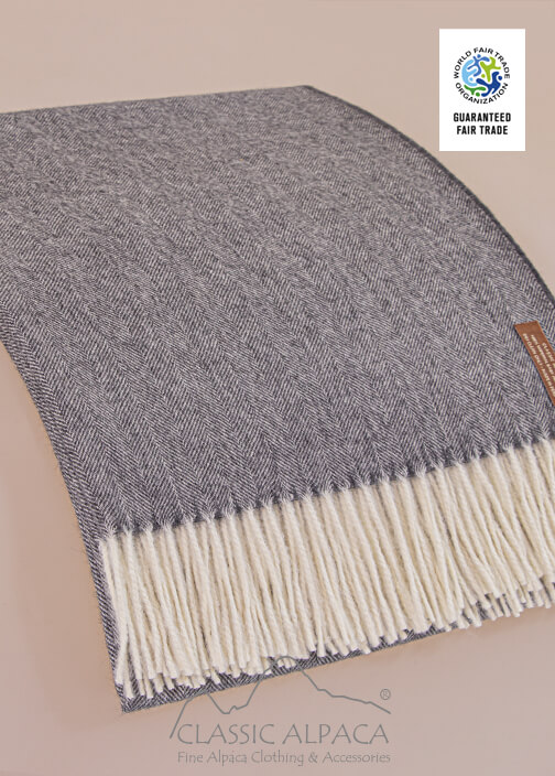 Woven & Brushed Herringbone Imperial Royal Alpaca Throw
