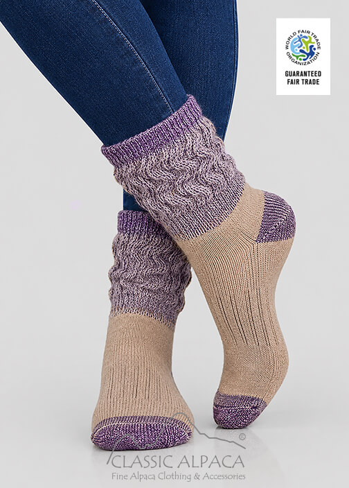 Premium alpaca therapeutic tri-color socks, 2.4” shorter crew length, spandex fit, elastic sole band, breathable and stylish.