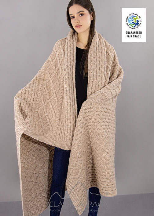 Cable Knit Baby Alpaca Throw Blanket