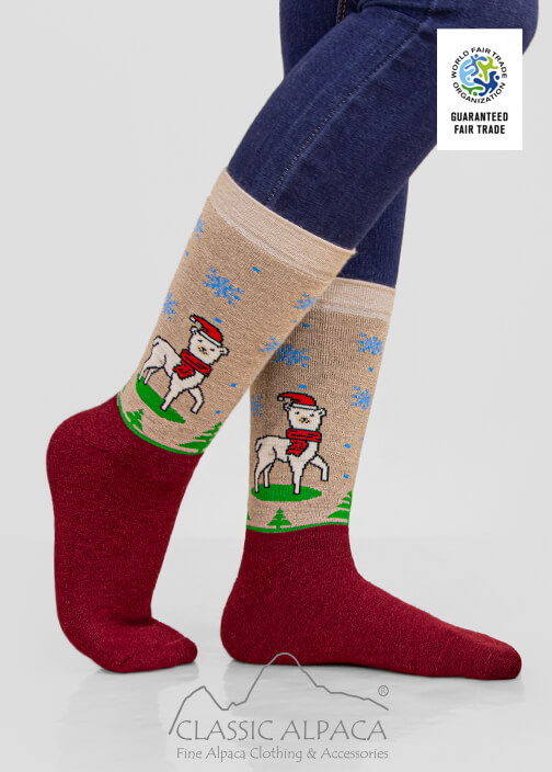 Premium Alpaca Christmas Print Socks