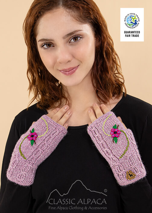 Embroidered Alpaca Fingerless Gloves