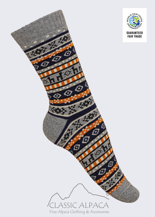 Alpaca Colorful Print Unisex Socks with vibrant geometric patterns, baby alpaca softness, and durable blend.