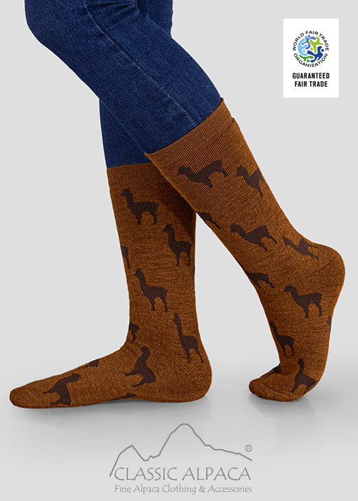 Premium Alpaca Alpaquita Unisex Socks with full terry construction, alpaca motifs, soft and warm alpaca fiber.