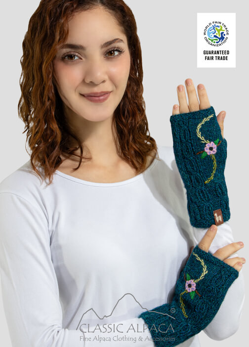 Embroidered Alpaca Fingerless Gloves