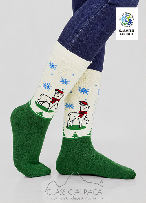 Premium Alpaca Christmas Print Socks