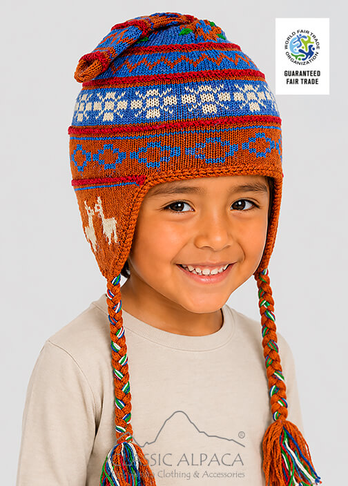 Alpaca Kids - Mountain Alpacas Hat with Ear Flaps - Fleece Lining