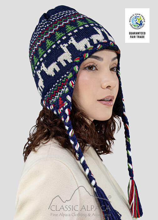 Alpine Ski Alpaca Hat with Ear Flaps - Fleece Lining