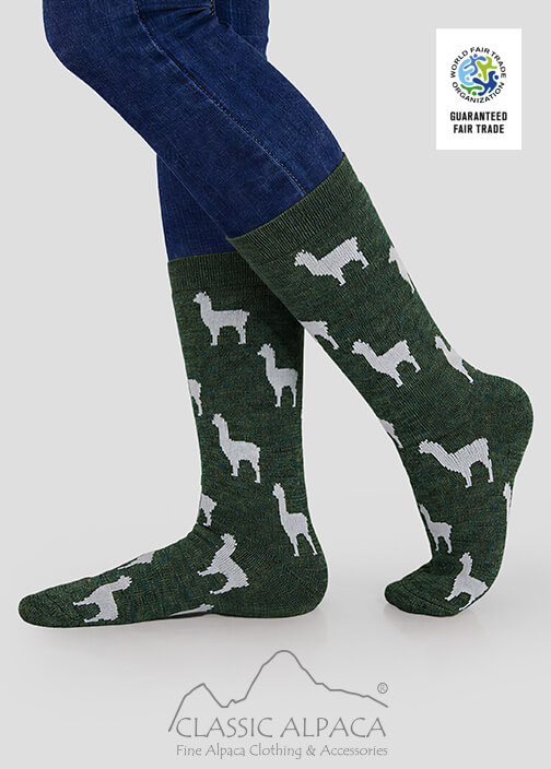 Premium Alpaca Alpaquita Unisex Socks with full terry construction, alpaca motifs, soft and warm alpaca fiber.