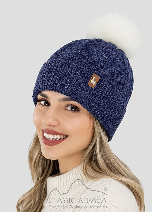 Alpaca Fur Pom Pom Cable Hat
