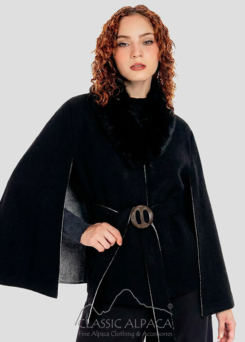 Siena Reversible Cape With Fur Trim And Belt