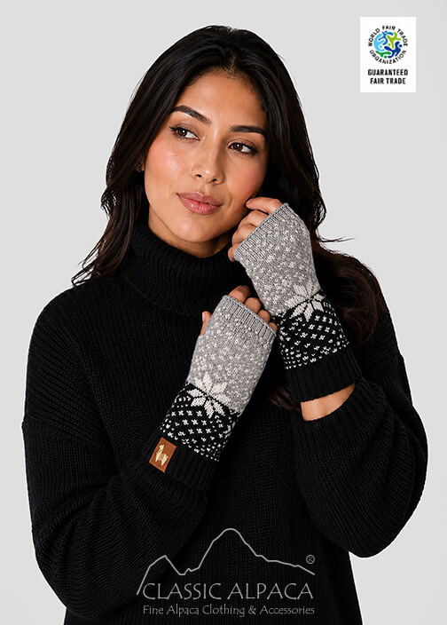Snowflake Baby Alpaca Fingerless Gloves
