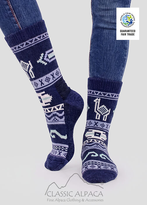 Alpaca canyon socks with Navajo-inspired geometric pattern in Beige