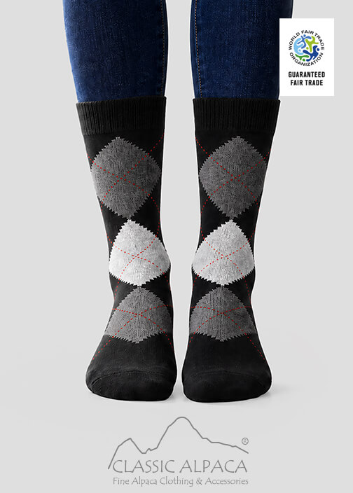 Black Argyle Baby Alpaca Dress Socks