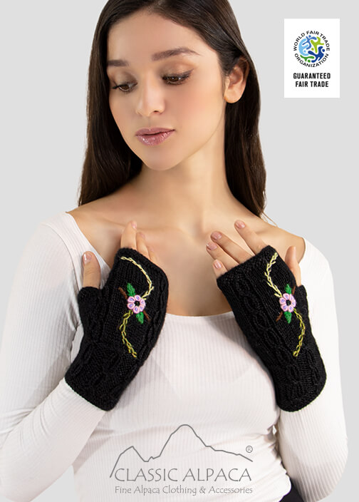 Embroidered Alpaca Fingerless Gloves