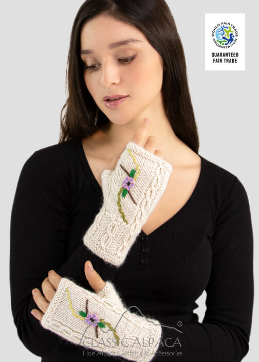 Embroidered Alpaca Fingerless Gloves