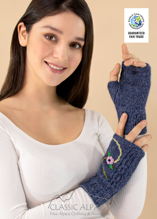 Embroidered Alpaca Fingerless Gloves