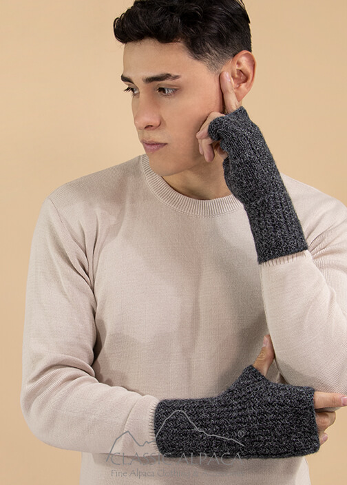 Alpaca Men's Handmade Fingerless Gloves