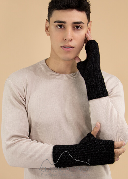 Alpaca Men's Handmade Fingerless Gloves