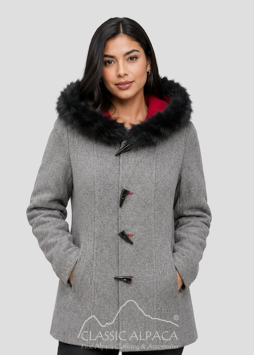 Ladies Reversible Alpaca Toggle Coat with Fur