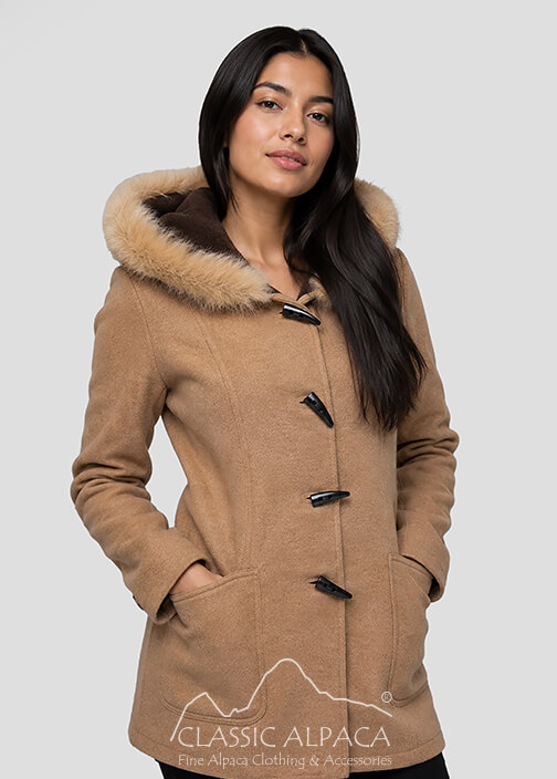 Ladies Reversible Alpaca Toggle Coat with Fur