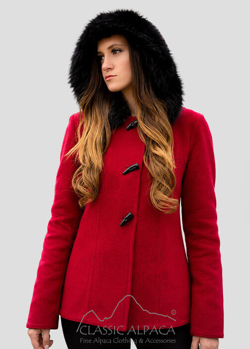 Ladies Reversible Alpaca Toggle Jacket with Fur