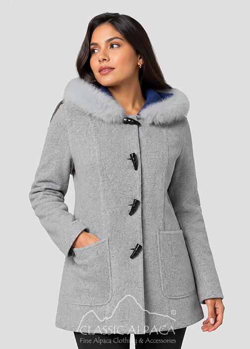 Ladies Reversible Alpaca Toggle Coat with Fur