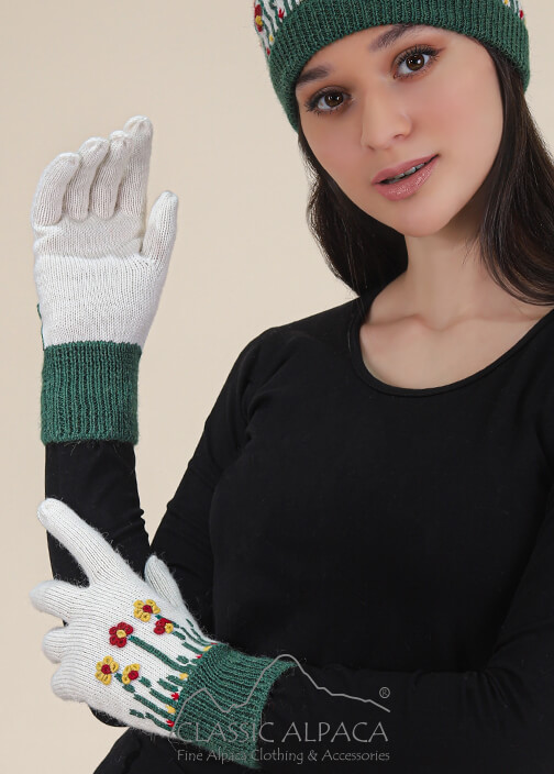 Gloves For Women's Embroidered Garden Alpaca Gloves