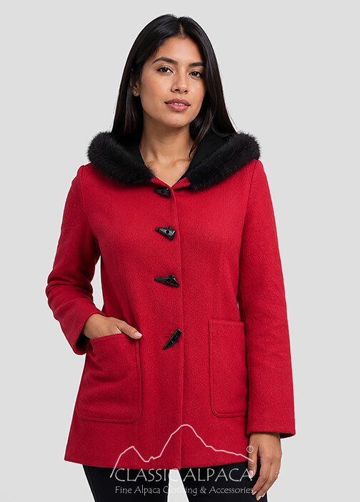 Ladies Reversible Alpaca Toggle Coat with Fur