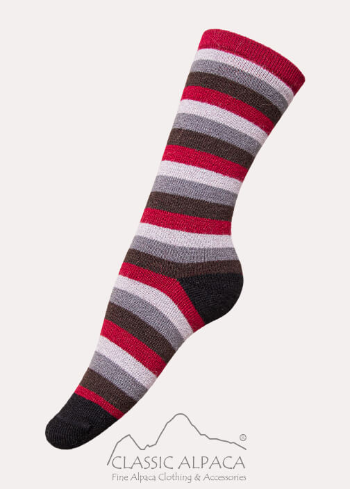 Ladies Alpaca Stripe Socks in Pink