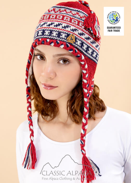 Unisex Peruvian Alpaca Hat with Ear Flaps - Fleece Lining