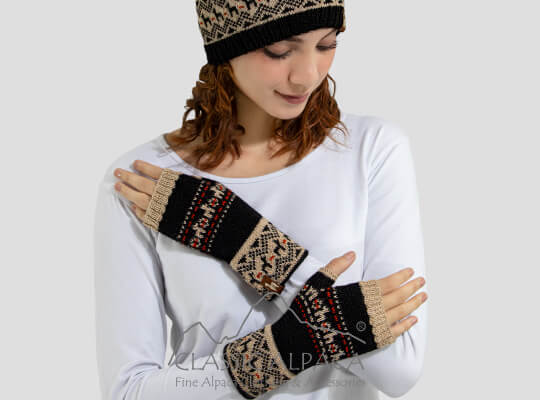 Geometric Spirit Alpaca Fingerless Gloves